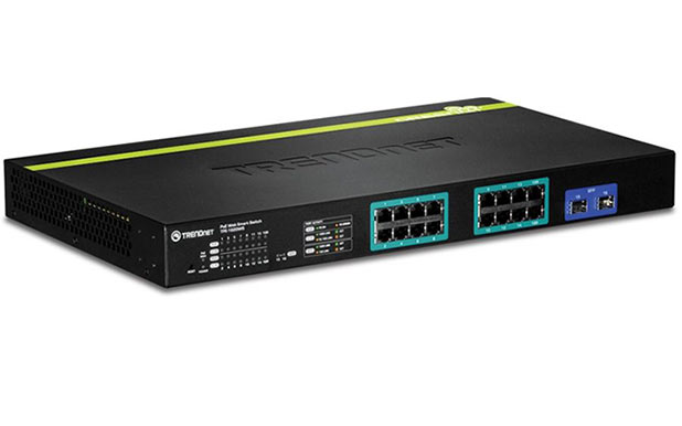 TRENDnet 16-port Gigabit Web Smart POE+ Switch w/ 2 Shared SFP Slots  (16 PoE+, 2SFP) (185W) TPE-1620WS