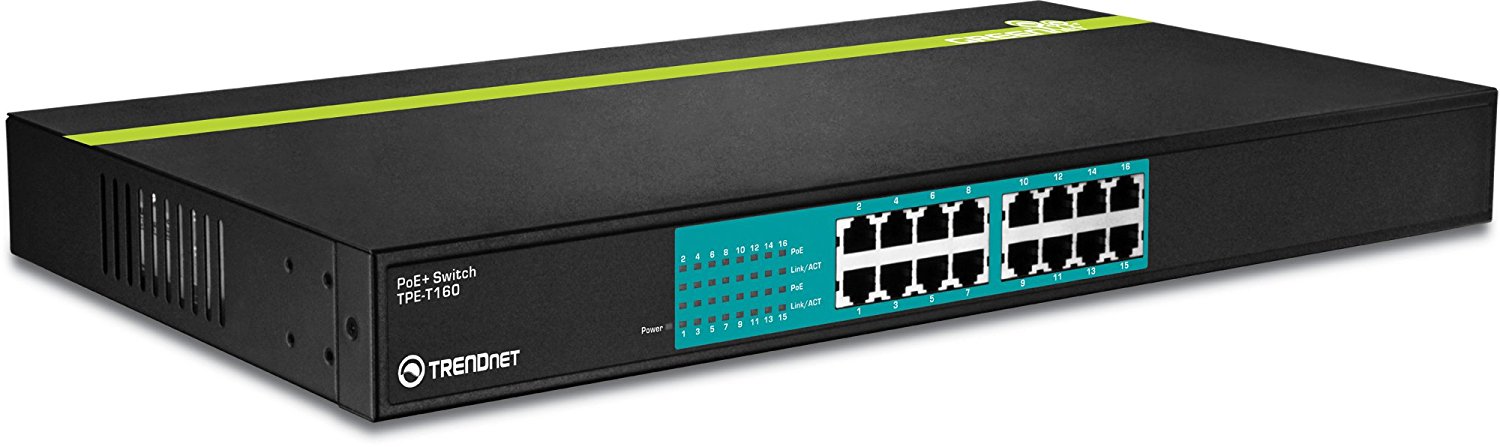 TRENDnet 16-Port 10/100Mbps PoE+ Switch (480W) TPE-T160