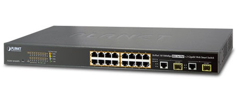 Thiết Bị Mạng Switch 16-Ports Planet 10/100TX 802.3at PoE + 2-Port Gigabit TP/SFP Combo Managed Ethernet FGSW-1816HPS